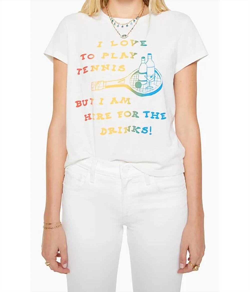 NEW MOTHER the boxy goodie goodie - i love to play tennis top in white